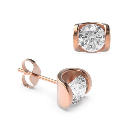 Tension Setting Round Rose Gold Taco shaped Stud Diamond Earrings