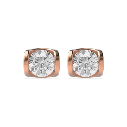 Tension Setting Round Rose Gold Taco shaped Stud Diamond Earrings