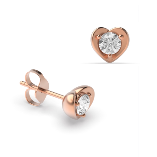 4 Prong Round Rose Gold Heart shaped Stud Diamond Earrings