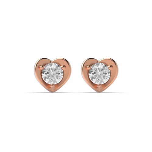 4 Prong Round Rose Gold Heart shaped Stud Diamond Earrings