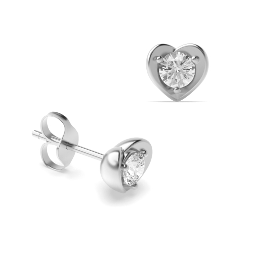 4 Prong Round Platinum Heart shaped Stud Diamond Earrings