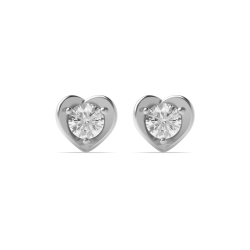 4 Prong Round Platinum Heart shaped Stud Diamond Earrings