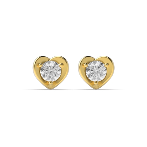 4 Prong Round Yellow Gold Heart shaped Stud Diamond Earrings