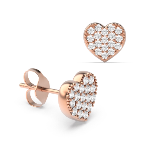 Pave Setting Round Diamond Heart Shape Cluster Earrings For Women (5.60mm X 6.0mm)