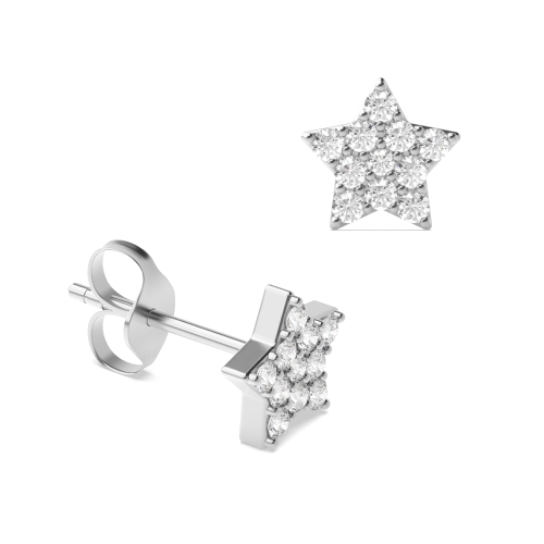 Pave Setting Round Silver Cluster Diamond Earrings