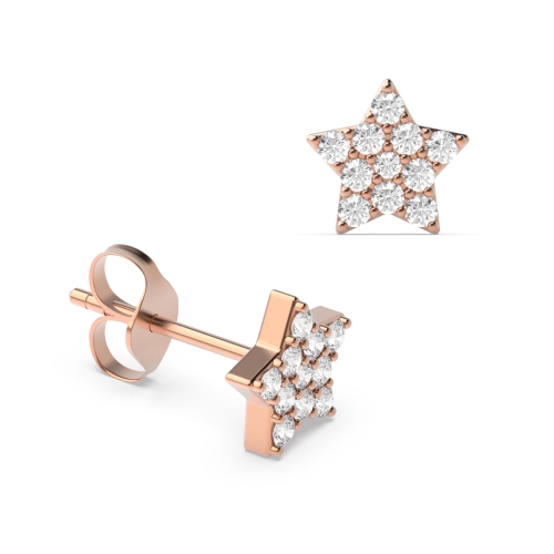 Pave Setting Round Rose Gold Star shaped cluster Diamond Earrings