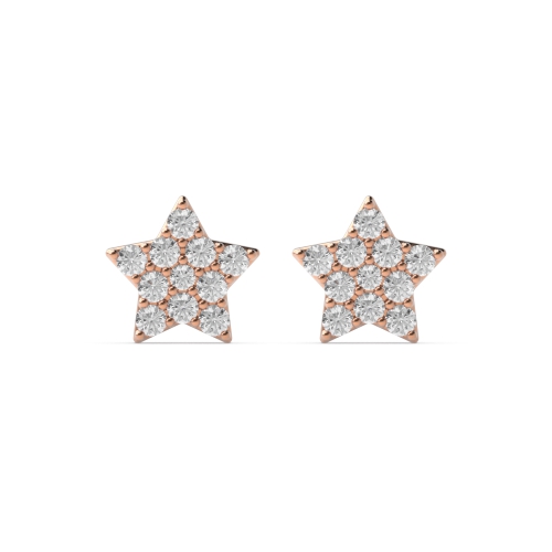 Pave Setting Round Rose Gold Star shaped cluster Diamond Earrings