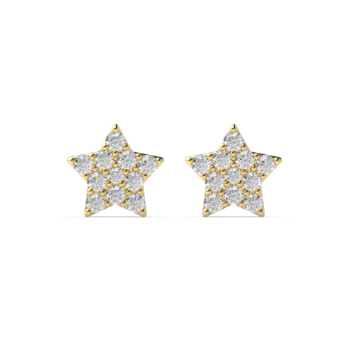 Pave Setting Round Yellow Gold Star shaped cluster Diamond Earrings