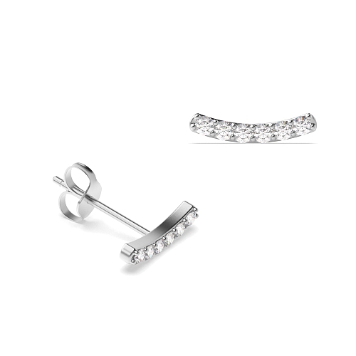 4 Prong Round Silver Curved bar christmas gift Diamond Earrings