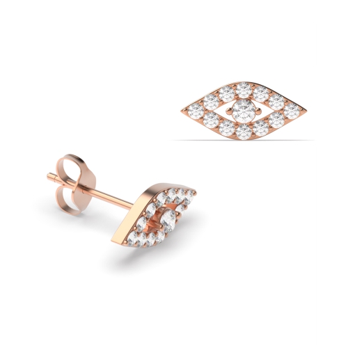 4 Prong Round Rose Gold Devil eye gift for her Stud Diamond Earrings