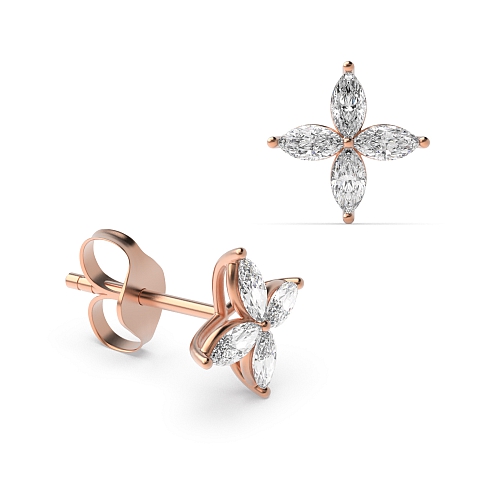 4 Prong Marquise Rose Gold Stud Earrings