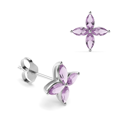 4 Prong Marquise Star cluster Amethyst Diamond Earrings