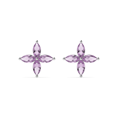 4 Prong Marquise Star cluster Amethyst Diamond Earrings