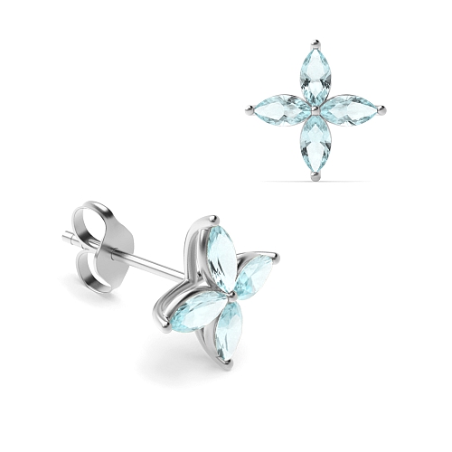 4 Prong Marquise Star Exclusive Gift Aquamarine Stud Diamond Jewellery