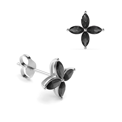 4 Prong Marquise Star cluster Black Diamond Earrings