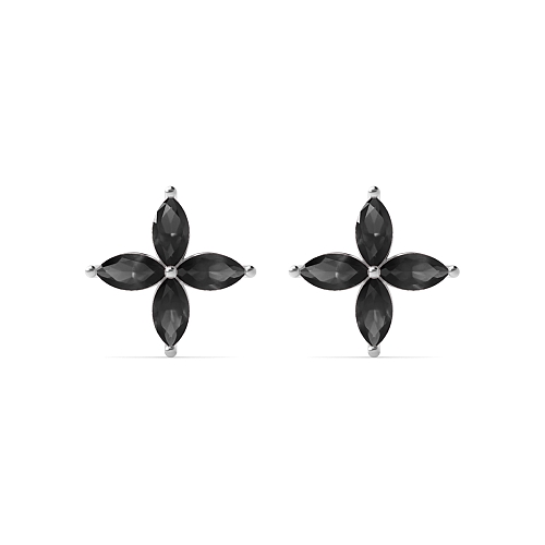 4 Prong Marquise Star cluster Black Diamond Earrings