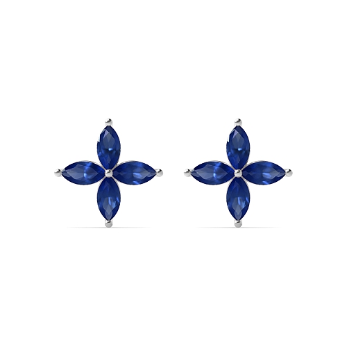 4 Prong Marquise Star cluster Blue Sapphire Diamond Earrings