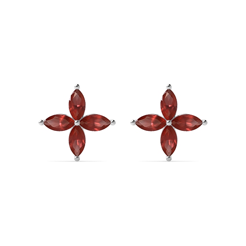 4 Prong Marquise Star cluster Garnet Diamond Earrings