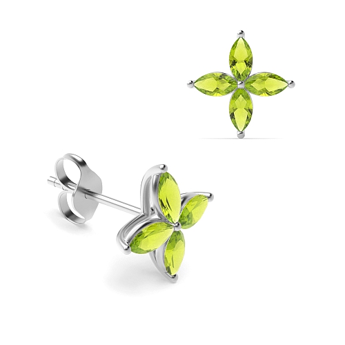 4 Prong Marquise star cluster Peridot Stud Earrings