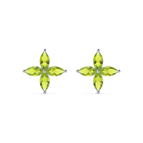 4 Prong Marquise star cluster Peridot Stud Earrings