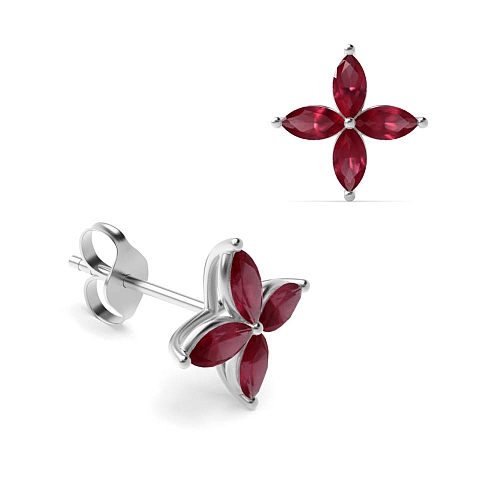 4 Prong Marquise Star cluster Ruby Diamond Earrings