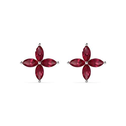 4 Prong Marquise Star cluster Ruby Diamond Earrings