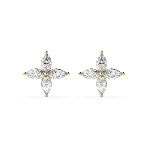 4 Prong Marquise Yellow Gold Star cluster Diamond Earrings