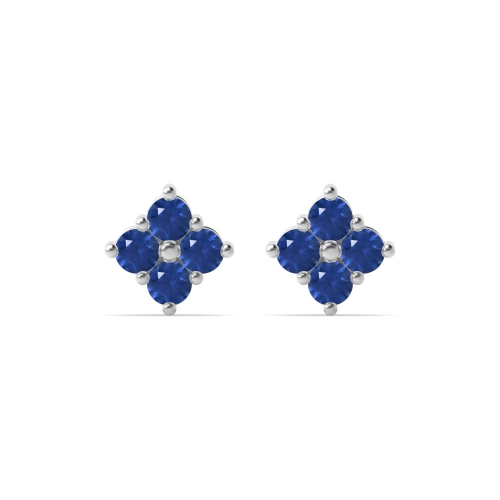 4 Prong Round Blue Sapphire Stud Earrings