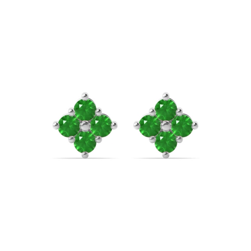 4 Prong Round Emerald Stud Earrings