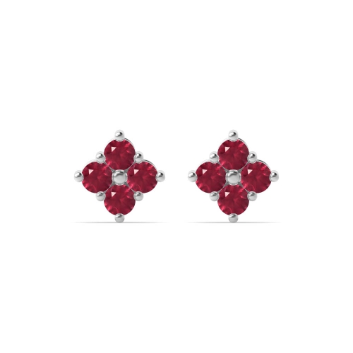 4 Prong Round Ruby Stud Earrings