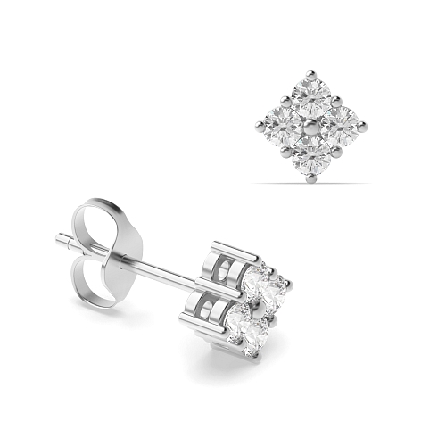 4 Prong Round Cluster Diamond Earrings