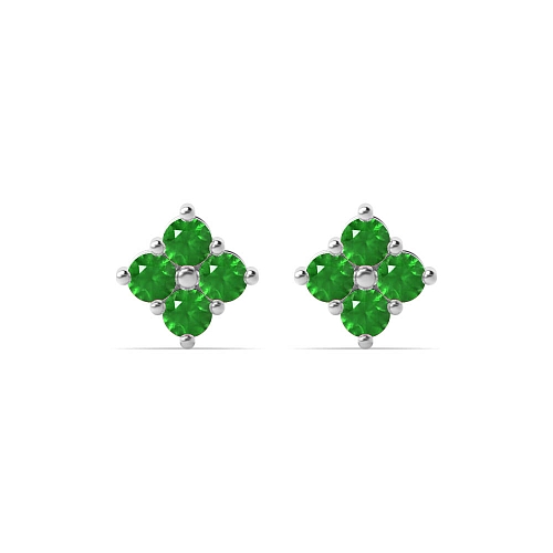 4 Prong Round Cluster Emerald Diamond Earrings