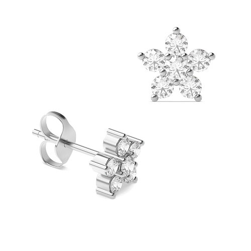 3 Prong Round Star cluster Diamond Earrings