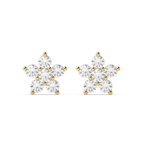 3 Prong Round Yellow Gold Star cluster Diamond Earrings