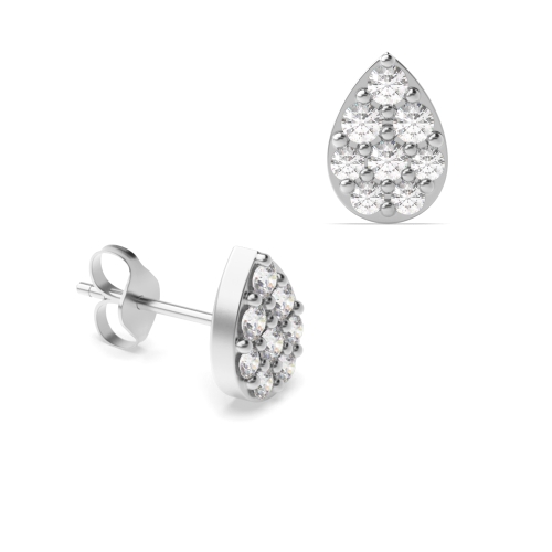 4 Prong Round Silver Stud Diamond Earrings