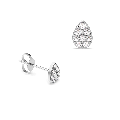 4 Prong Round Pear shaped cluster Diamond Earrings