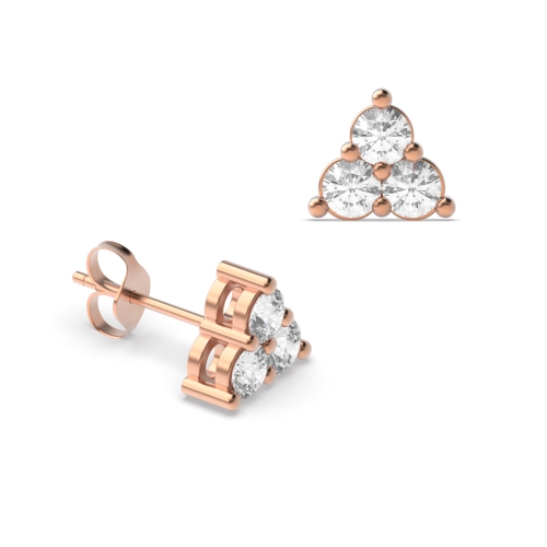 3 Diamonds Triangle Shape Diamond Stud Earrings (4.00mm-7.00mm)