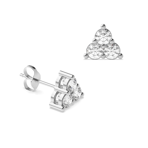 4 Prong Round Silver Triangular shaped Diamond Earrings