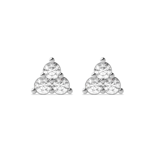 4 Prong Round Silver Triangular shaped Diamond Earrings