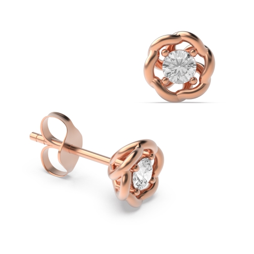 4 Prong Round Rose Gold Swirly Stud Diamond Earrings