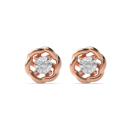 4 Prong Round Rose Gold Swirly Stud Diamond Earrings