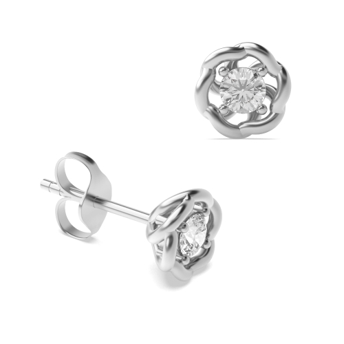 4 Prong Round Platinum Swirly Stud Diamond Earrings