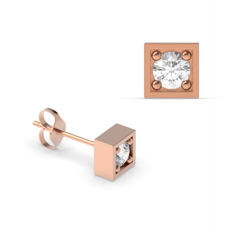 4 Prong Round Rose Gold Square Diamond Earrings