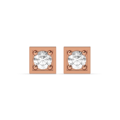 4 Prong Round Rose Gold Square Diamond Earrings