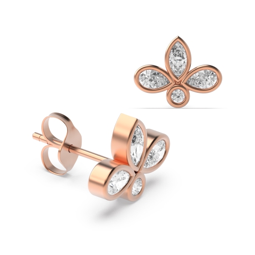 Bezel Setting Round Rose Gold Elegant Diamond Earrings