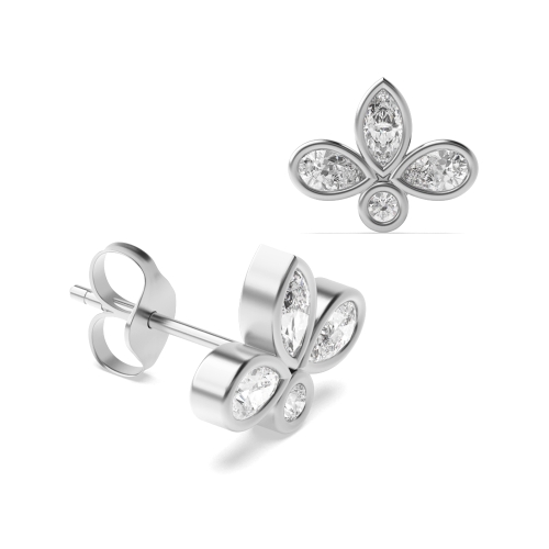 Bezel Setting Round Silver Elegant Designer Diamond Earrings