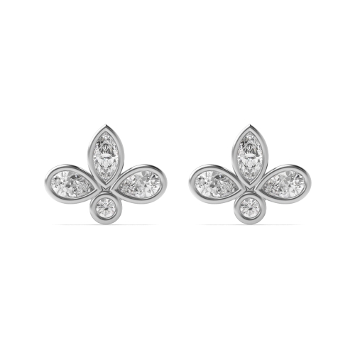 Bezel Setting Round Silver Elegant Designer Diamond Earrings
