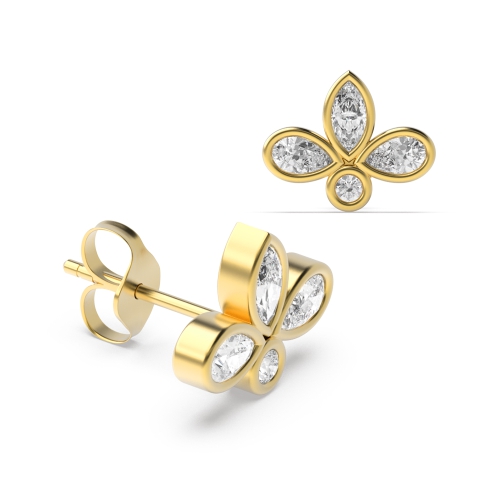 Bezel Setting Round Yellow Gold Elegant Diamond Earrings