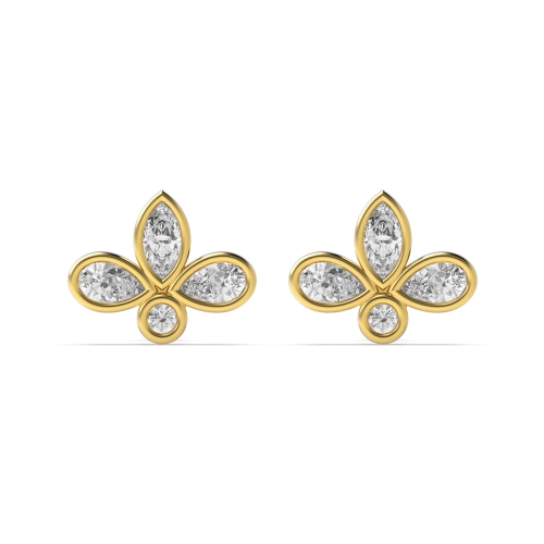 Bezel Setting Round Yellow Gold Elegant Diamond Earrings