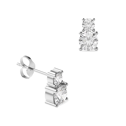 4 Prong Round Silver Two stone Diamond Earrings